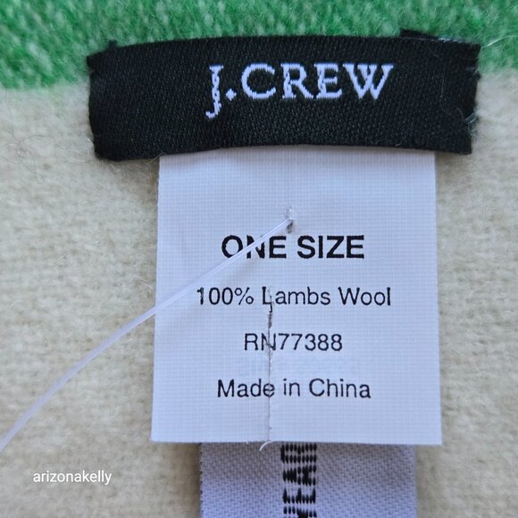 NWT J. Crew Wool Scarf Green White Stripe Rugby - Picture 2 of 11